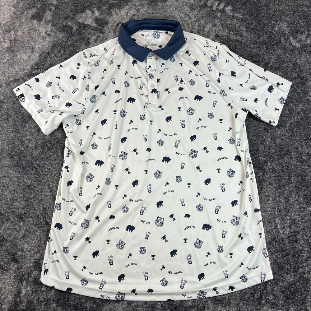 Swannies Quinlan Print Golf Polo Bear Tiger White Blue Short Sleeve Men's 2XL